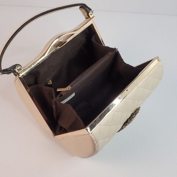 Vintage Quilted Frame Handbag Jeweled Brooch Accent Peoples Republic Of China - Picture 6 of 16